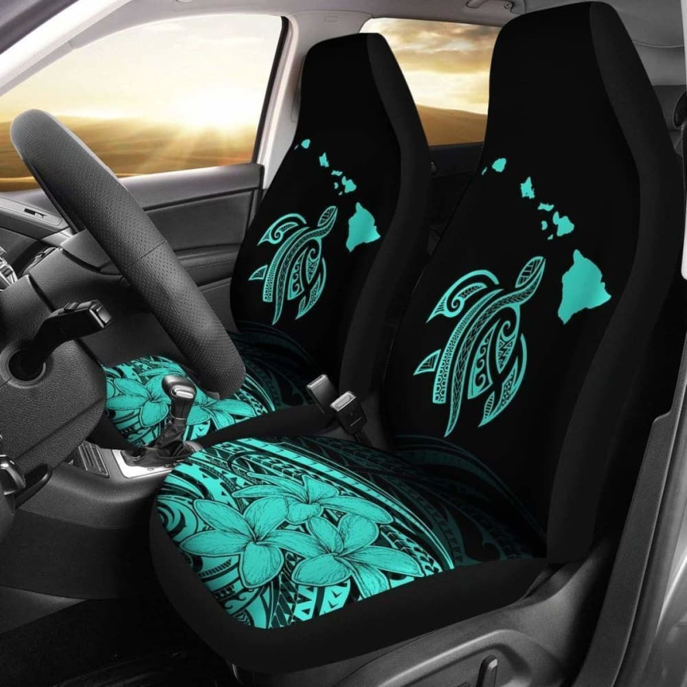 Hawaii Map Plumeria Polynesian Turquoise Turtle Car Set Covers - New - Awesome