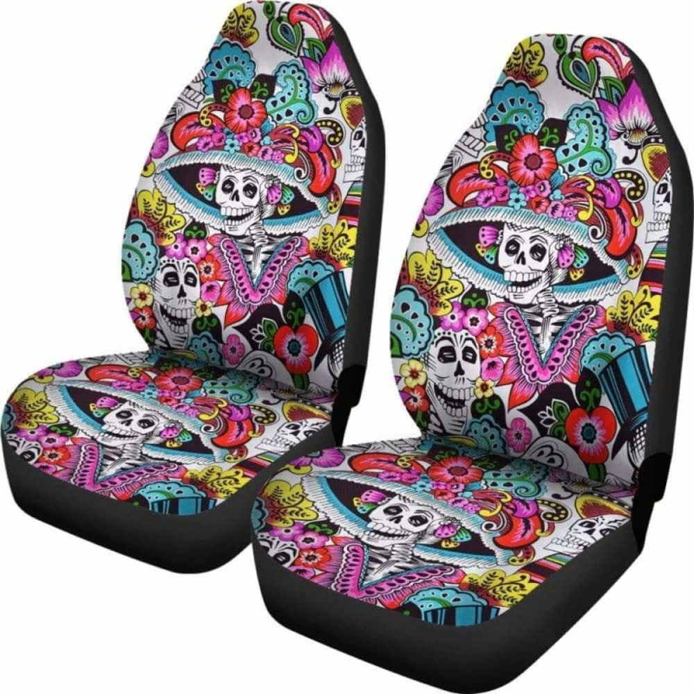 Set Of Day Of The Dead Sugar Skull Car Seat Covers