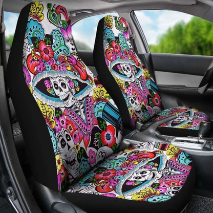 Set Of Day Of The Dead Sugar Skull Car Seat Covers