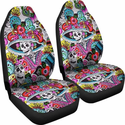 Set Of Day Of The Dead Sugar Skull Car Seat Covers