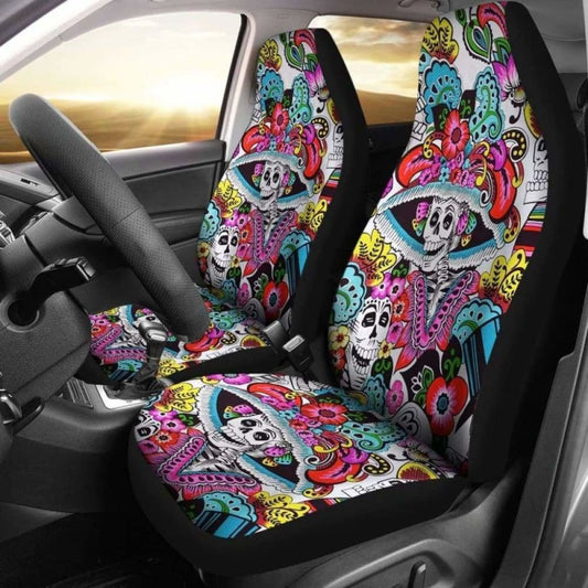 Set Of Day Of The Dead Sugar Skull Car Seat Covers
