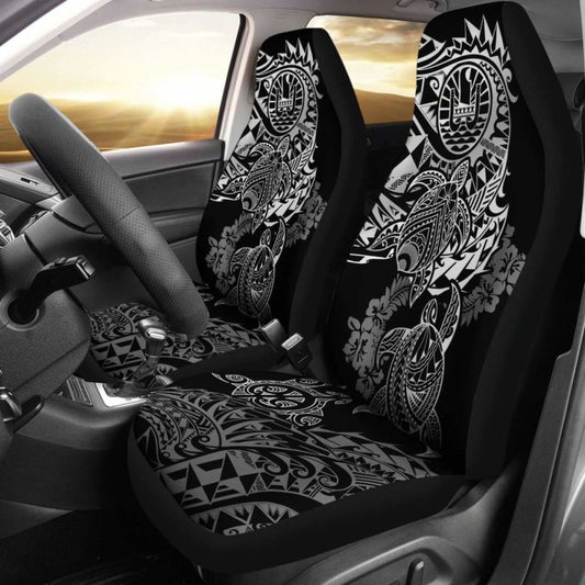 Tahiti Car Seat Covers Polynesian White Turtle Hibiscus Flowing