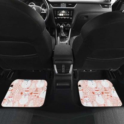 Cute Snowman Christmas Tree Snowpink Background Front And Back Car Mats