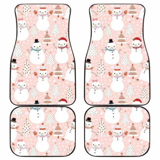Cute Snowman Christmas Tree Snowpink Background Front And Back Car Mats