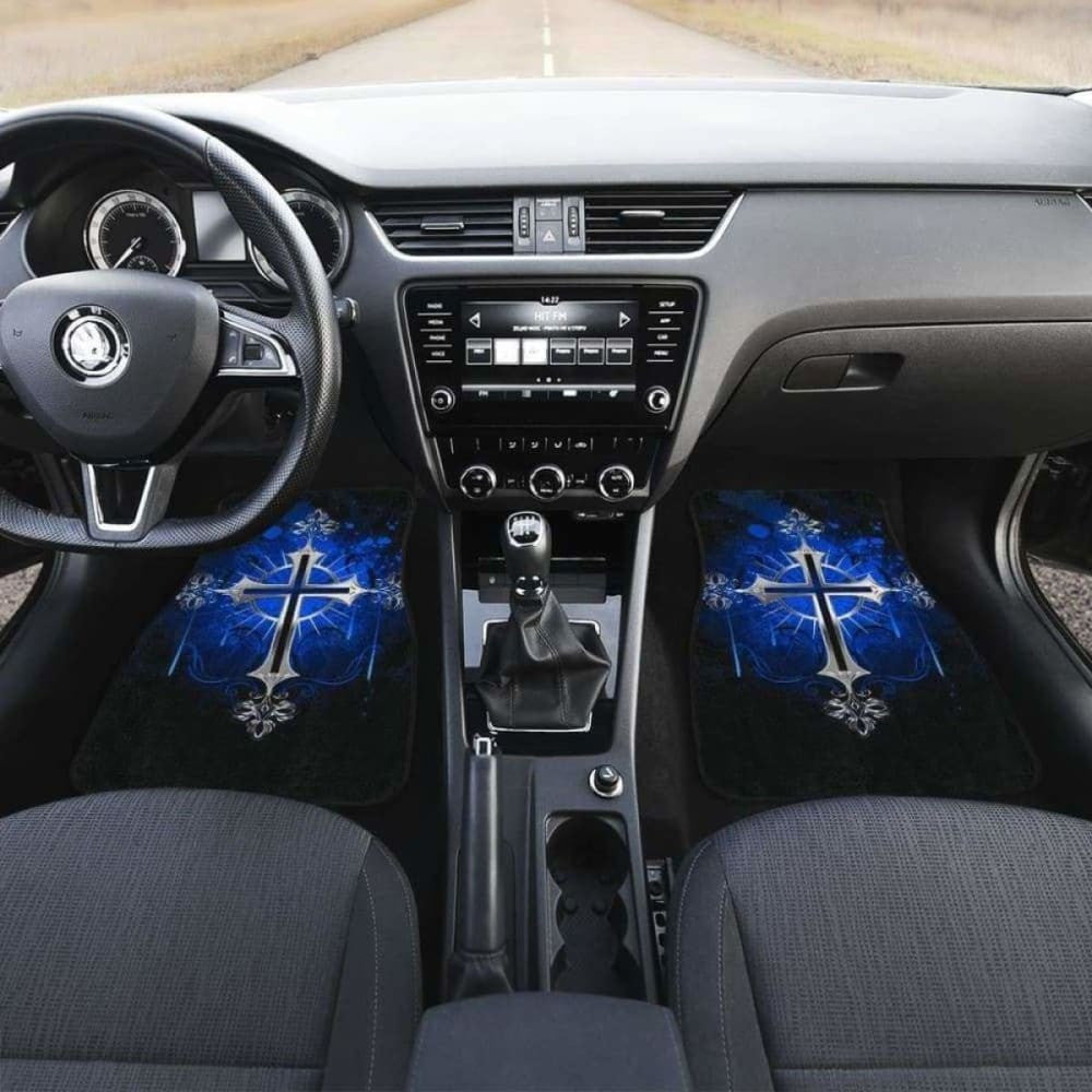 Silver Cross Blue Art Car Floor Mats