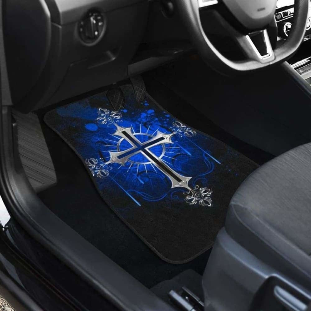 Silver Cross Blue Art Car Floor Mats