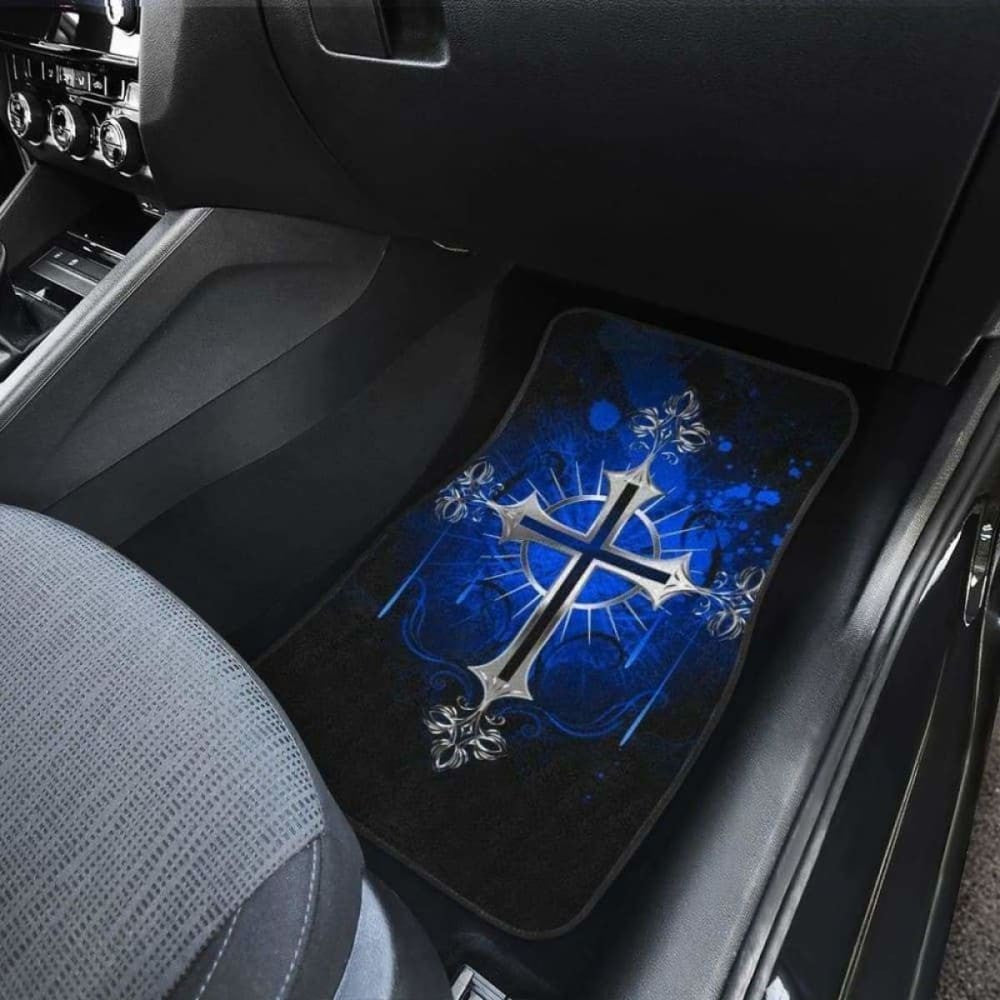 Silver Cross Blue Art Car Floor Mats