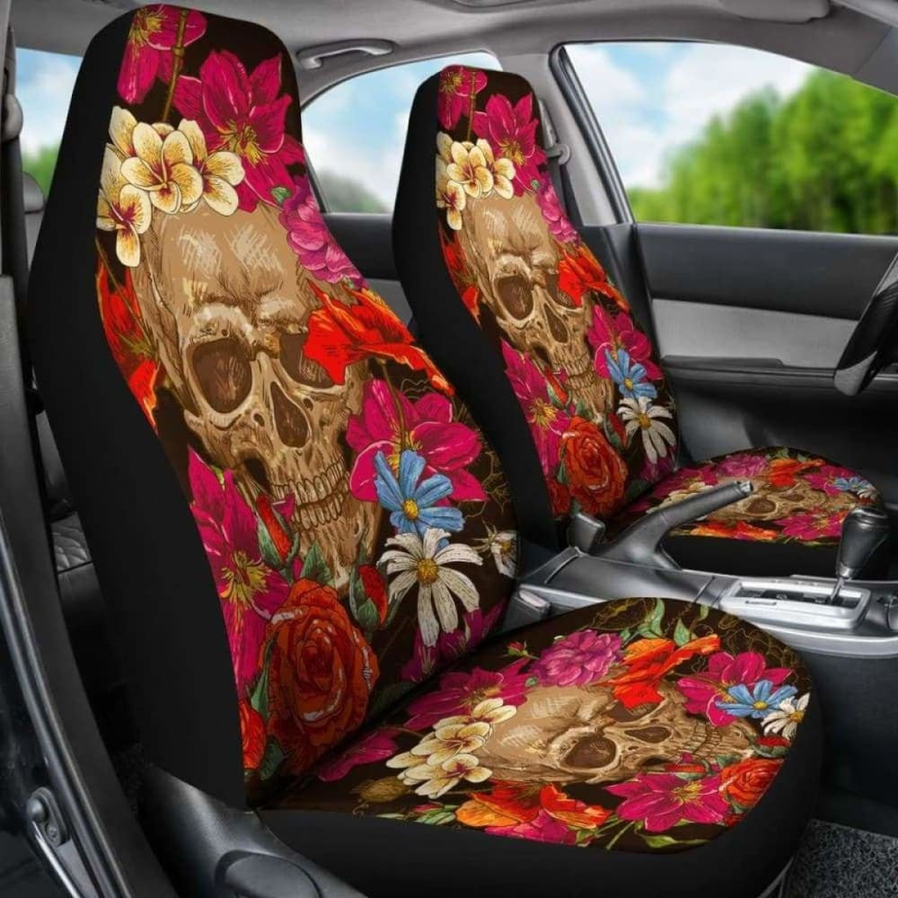 Set Of Pcs Floral Skull Car Seat Covers