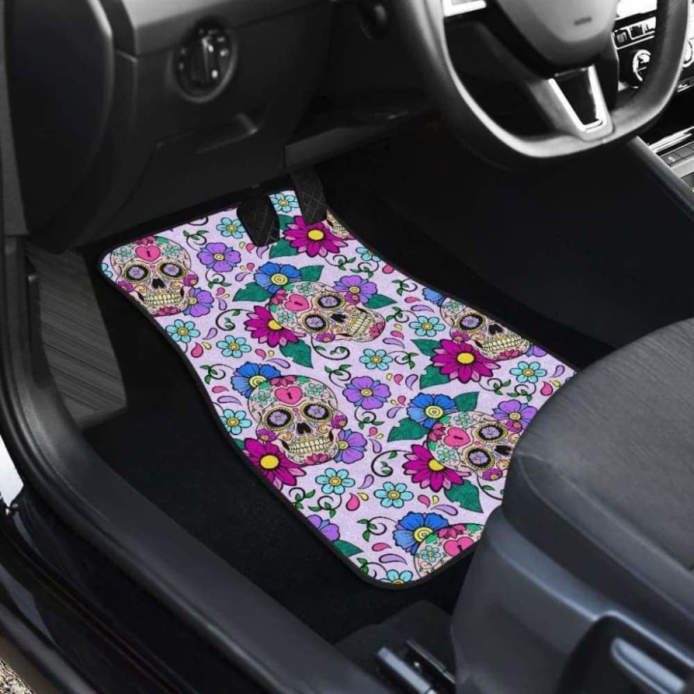 Sugar Skull Floral Car Mats, Car Floor Mat