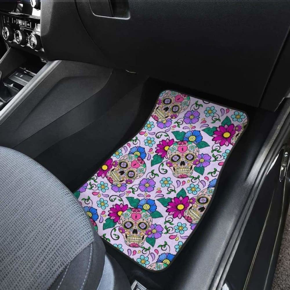 Sugar Skull Floral Car Mats, Car Floor Mat