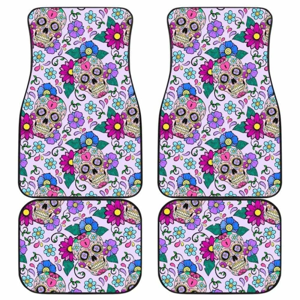 Sugar Skull Floral Car Mats, Car Floor Mat