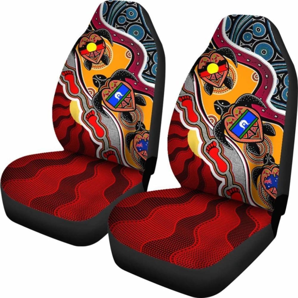 Australian \bCar Seat Covers - Australia Aboriginal Dots With Turtle And Naidoc Flags - Bn