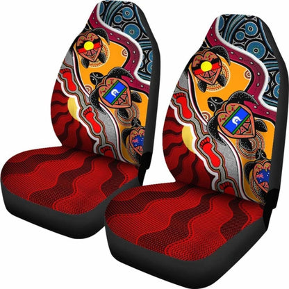 Australian \bCar Seat Covers - Australia Aboriginal Dots With Turtle And Naidoc Flags - Bn
