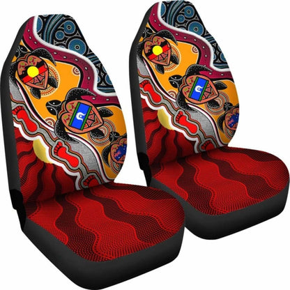 Australian \bCar Seat Covers - Australia Aboriginal Dots With Turtle And Naidoc Flags - Bn