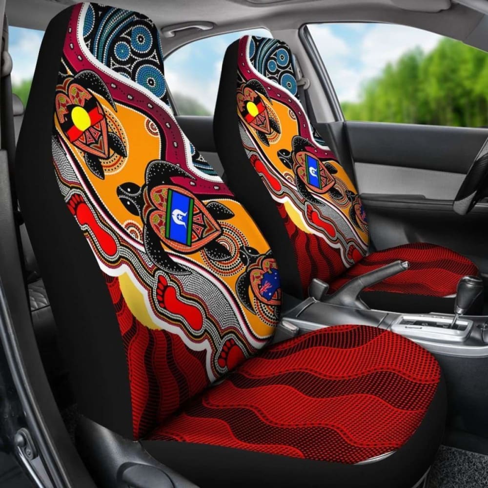 Australian \bCar Seat Covers - Australia Aboriginal Dots With Turtle And Naidoc Flags - Bn