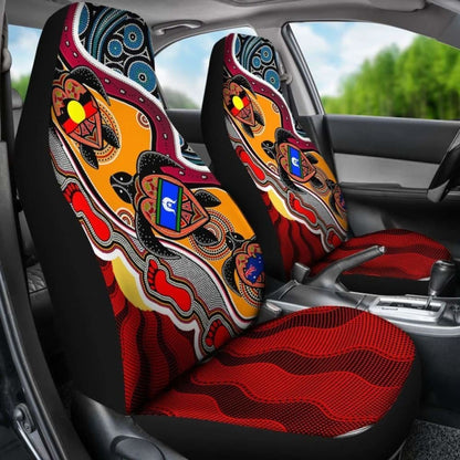 Australian \bCar Seat Covers - Australia Aboriginal Dots With Turtle And Naidoc Flags - Bn