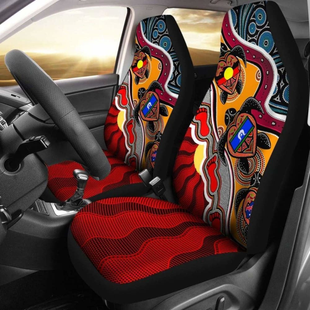 Australian \bCar Seat Covers - Australia Aboriginal Dots With Turtle And Naidoc Flags - Bn