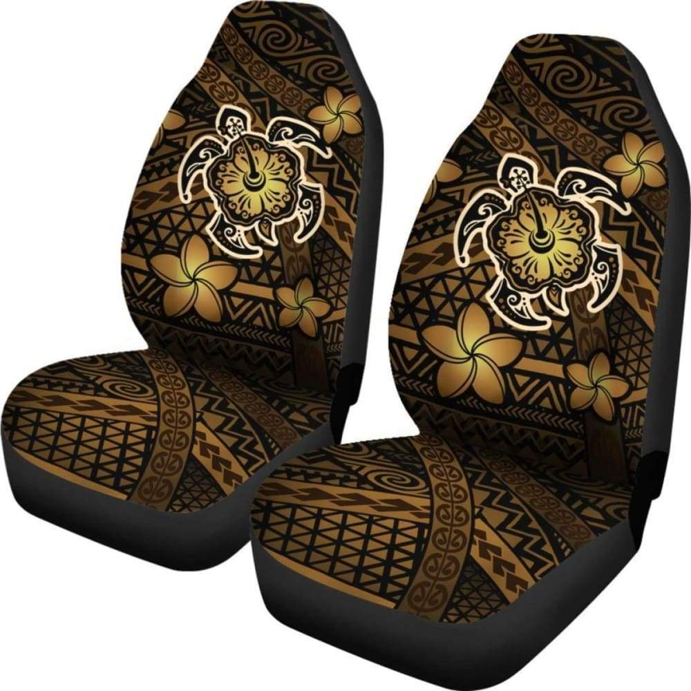 Hawaii Mix Polynesian Turtle Plumeria Car Seat Covers - Brown -
