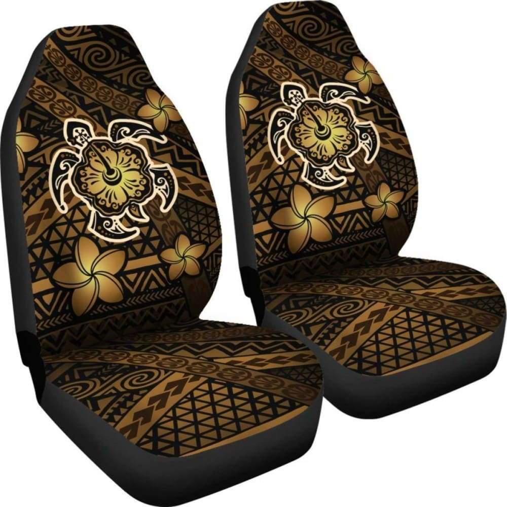 Hawaii Mix Polynesian Turtle Plumeria Car Seat Covers - Brown -