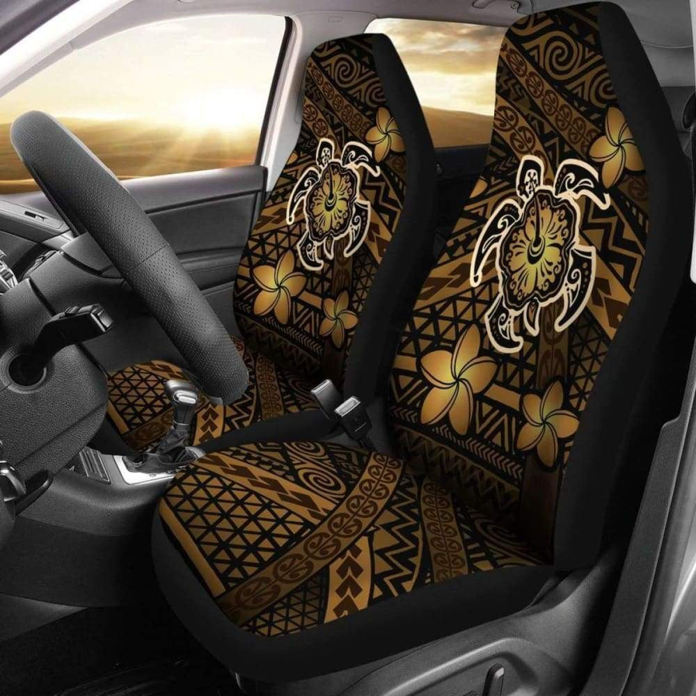 Hawaii Mix Polynesian Turtle Plumeria Car Seat Covers - Brown -