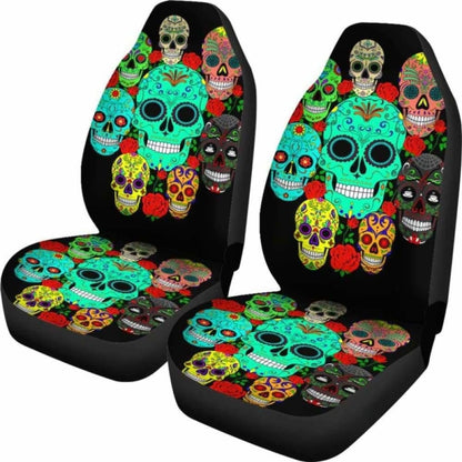 Set Of Sugar Floral Skull Car Seat Covers