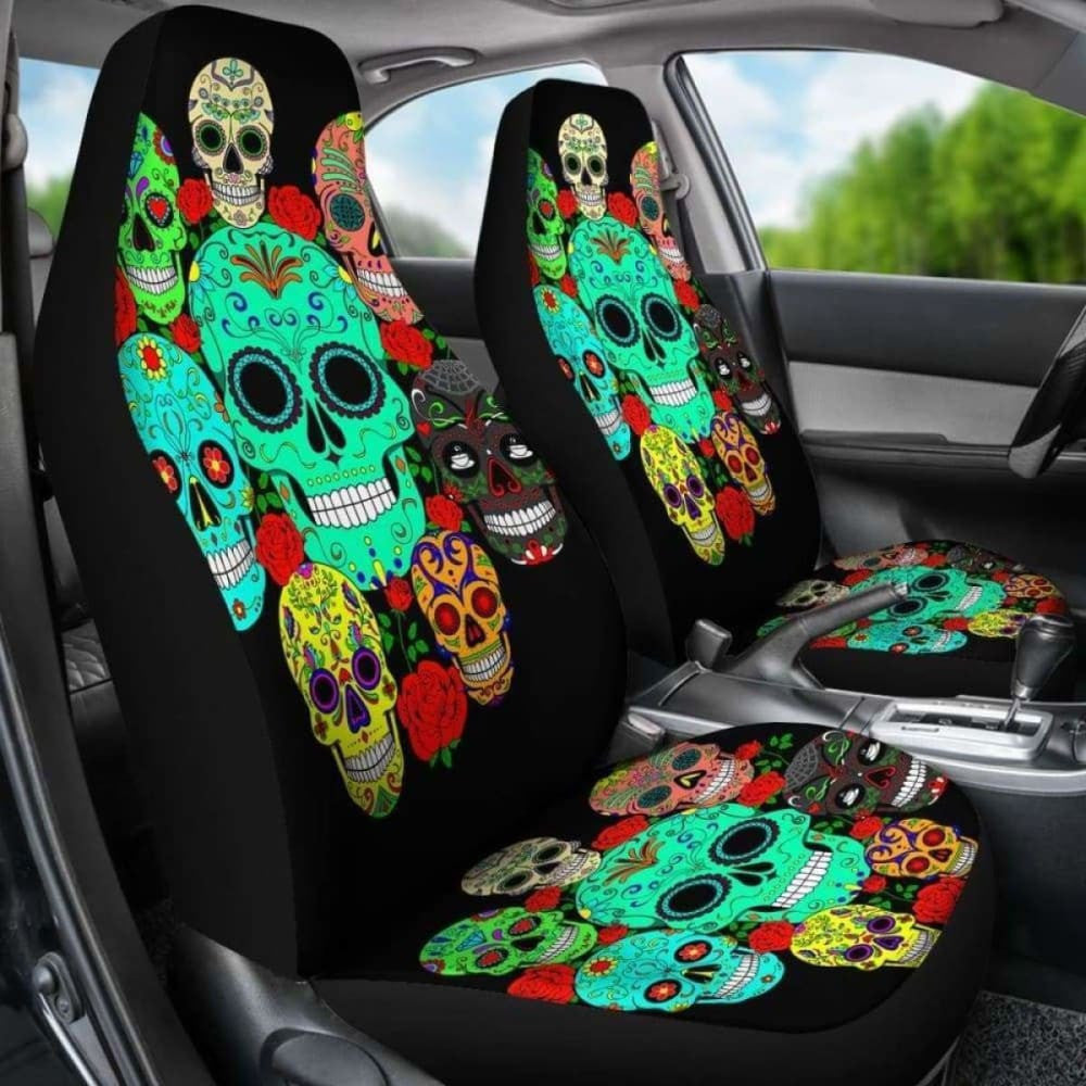 Set Of Sugar Floral Skull Car Seat Covers