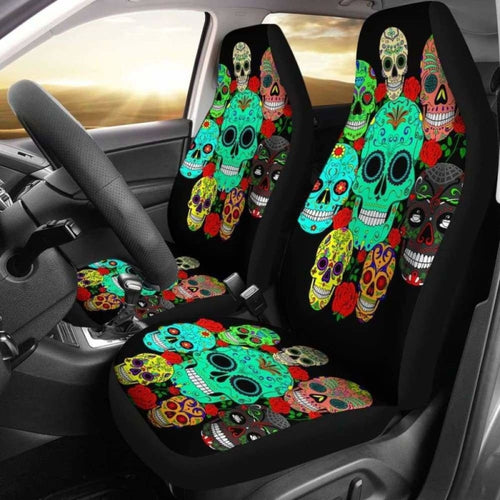 Set Of Sugar Floral Skull Car Seat Covers
