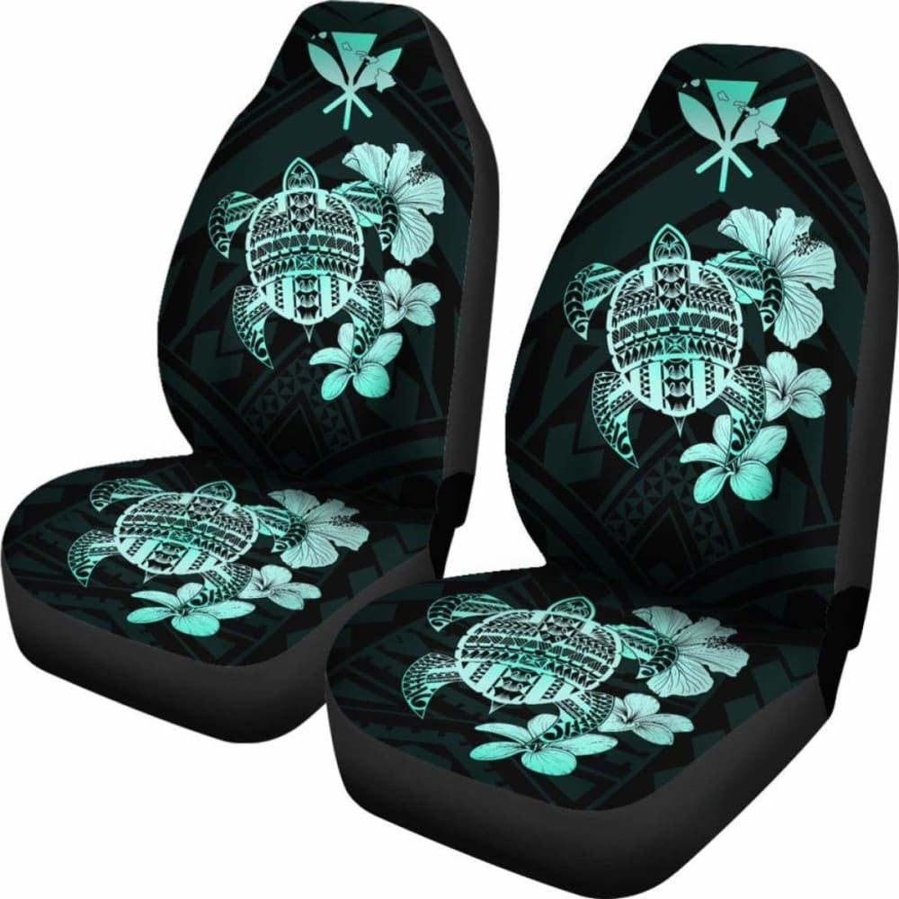 Hawaiian Kanaka Hibiscus Plumeria Mix Polynesian Turtle Car Seat Covers Turquoise New Awesome