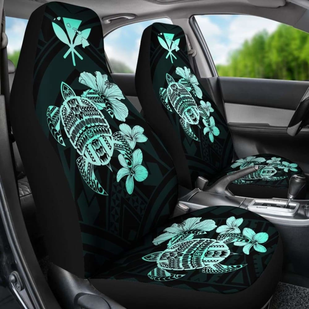 Hawaiian Kanaka Hibiscus Plumeria Mix Polynesian Turtle Car Seat Covers Turquoise New Awesome