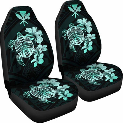 Hawaiian Kanaka Hibiscus Plumeria Mix Polynesian Turtle Car Seat Covers Turquoise New Awesome