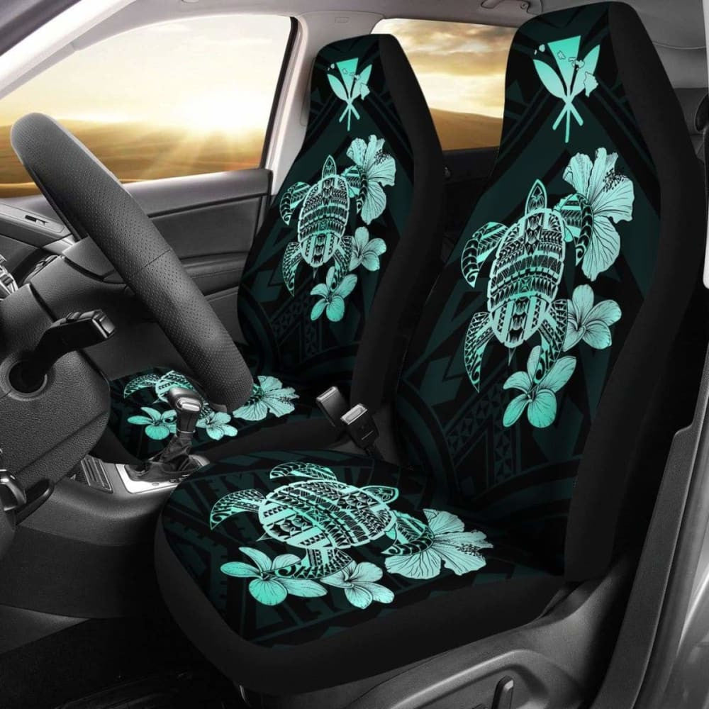Hawaiian Kanaka Hibiscus Plumeria Mix Polynesian Turtle Car Seat Covers Turquoise New Awesome