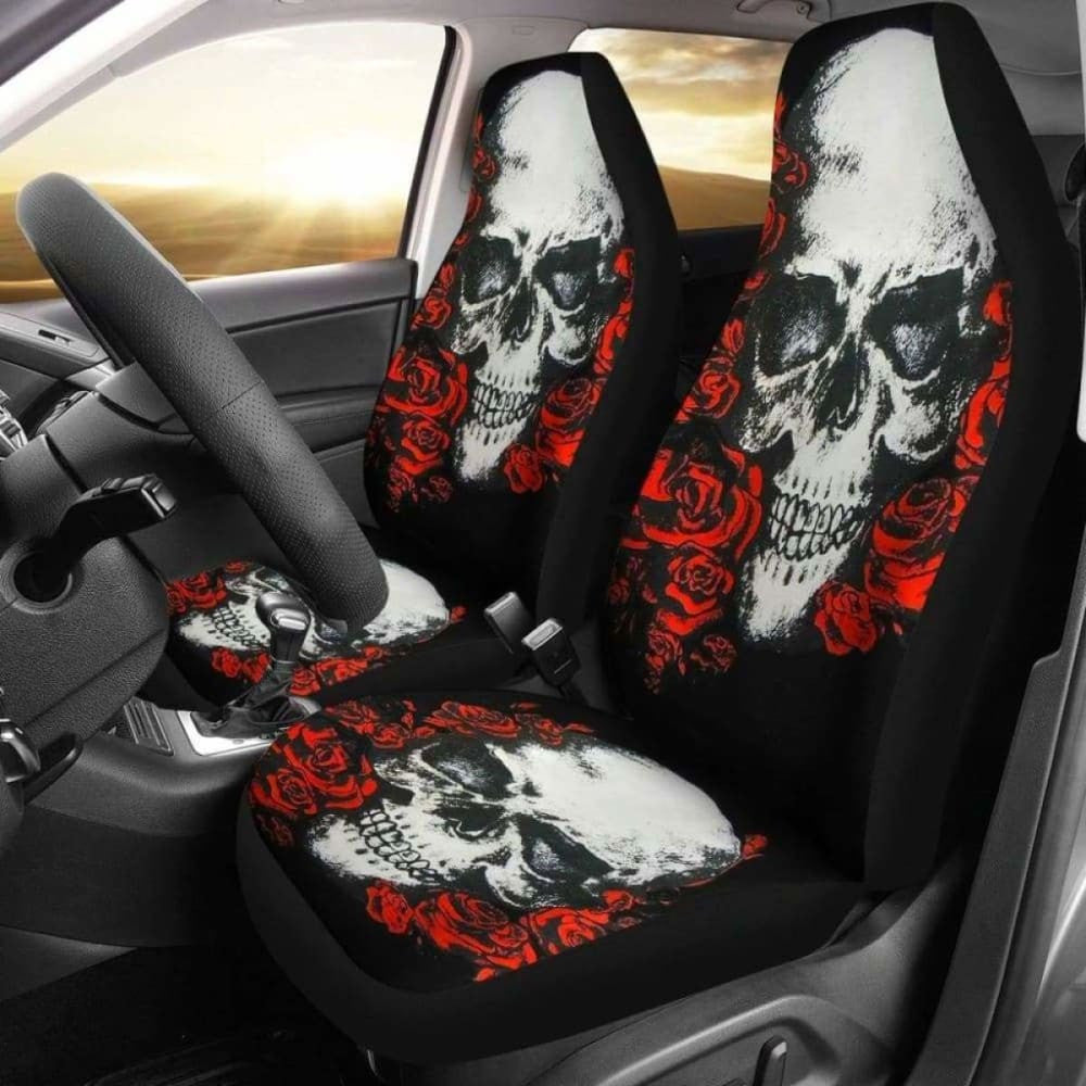 Set Pcs Floral Sugar Skull Day Of The Dead Skull Car Seat Covers