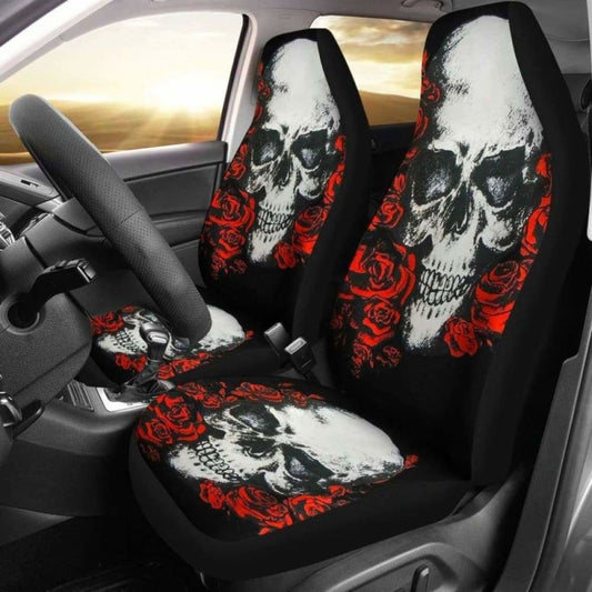 Set Pcs Floral Sugar Skull Day Of The Dead Skull Car Seat Covers