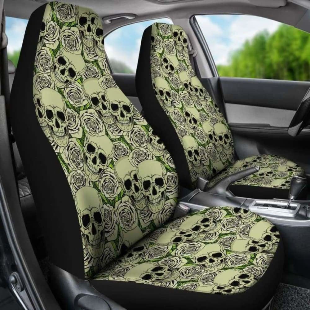 Set Of - Day Of The Dead - Gothic Skulls Car Seat Cover