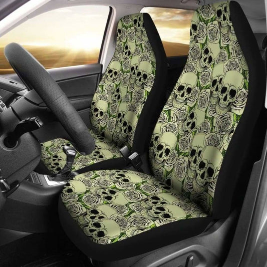 Set Of - Day Of The Dead - Gothic Skulls Car Seat Cover
