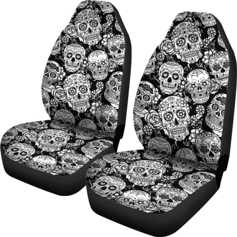 Set Pcs Floral Sugar Skull Day Of The Dead Skull Car Seat Covers