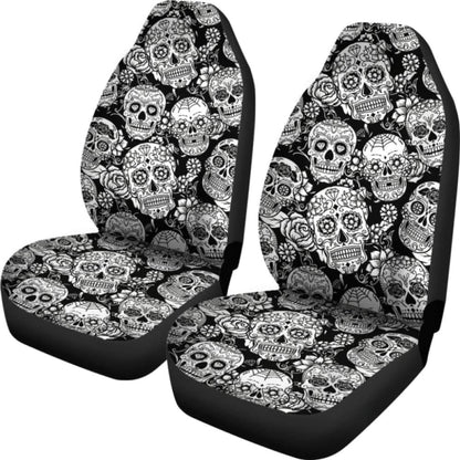 Set Pcs Floral Sugar Skull Day Of The Dead Skull Car Seat Covers