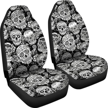 Set Pcs Floral Sugar Skull Day Of The Dead Skull Car Seat Covers