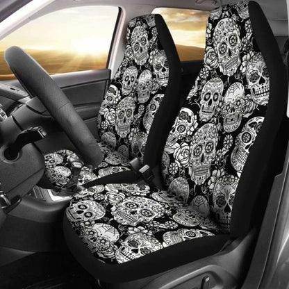 Set Pcs Floral Sugar Skull Day Of The Dead Skull Car Seat Covers