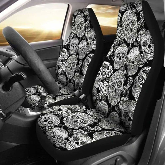 Set Pcs Floral Sugar Skull Day Of The Dead Skull Car Seat Covers