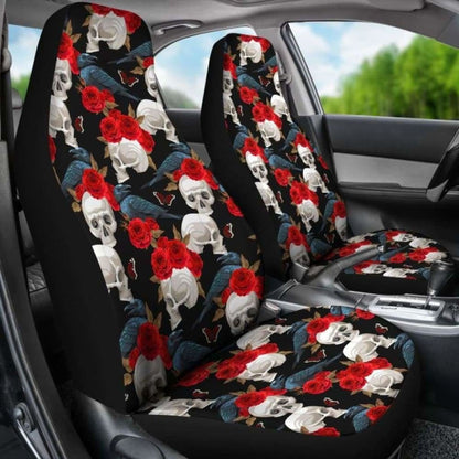 Set Pcs Floral Sugar Skull Day Of The Dead Skull Car Seat Covers