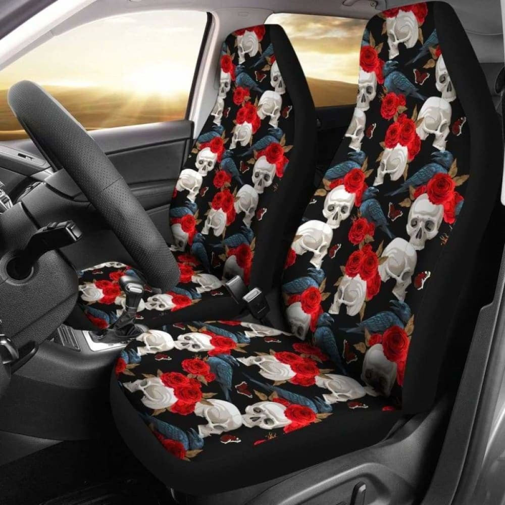 Set Pcs Floral Sugar Skull Day Of The Dead Skull Car Seat Covers