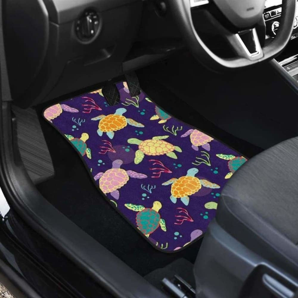 Colorful Sea Turtle Pattern Front And Back Car Mats
