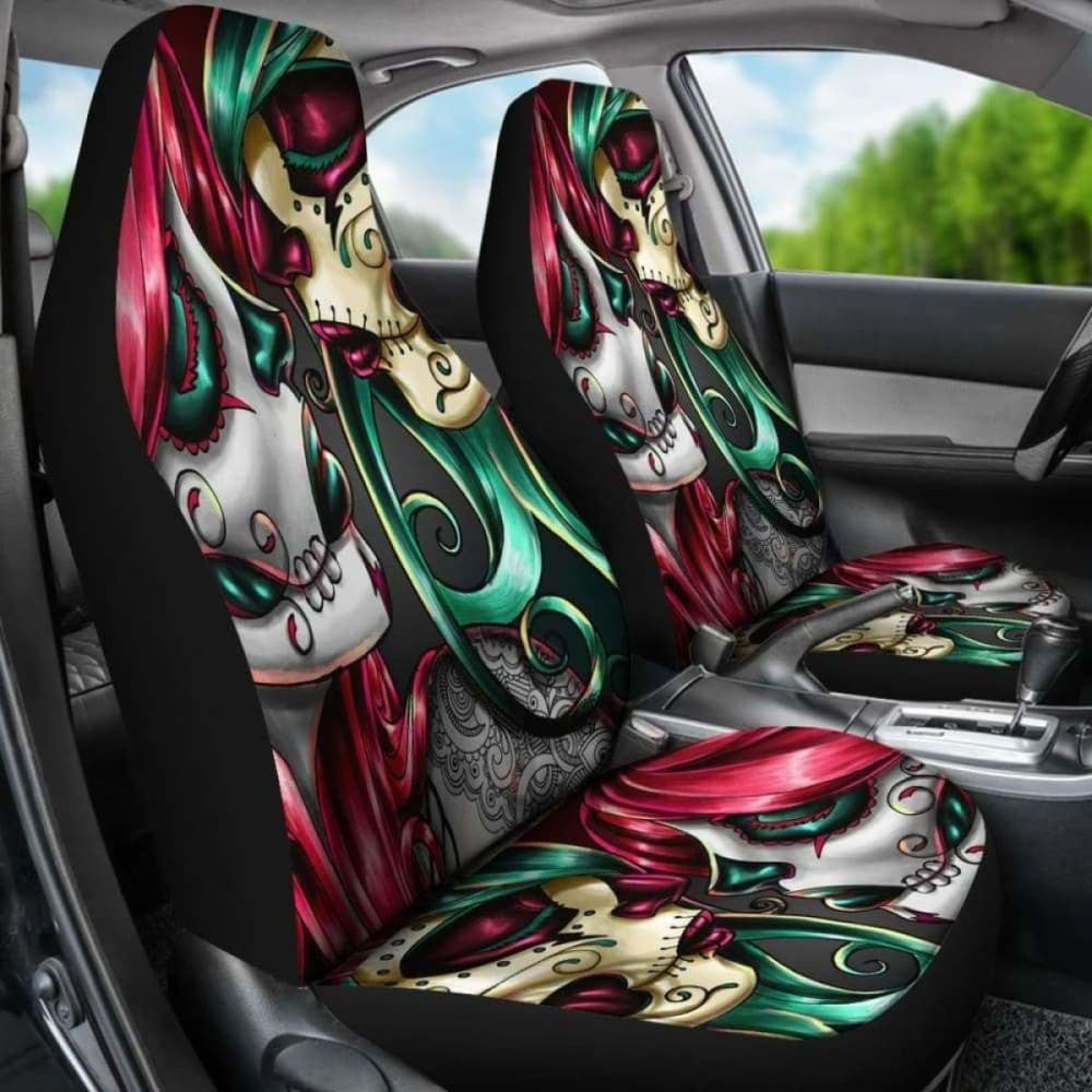 Set Of Sugar Skull Girl Car Seat Covers