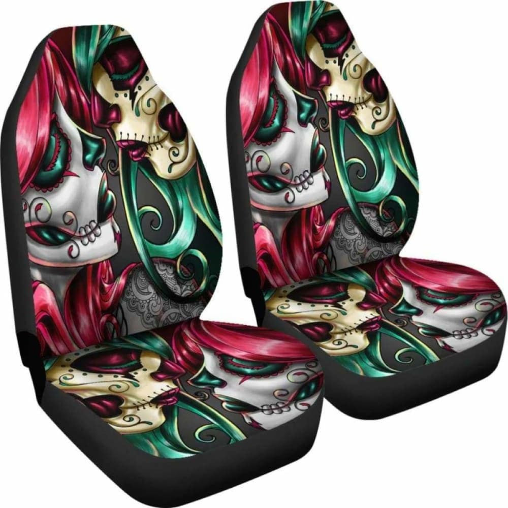 Set Of Sugar Skull Girl Car Seat Covers