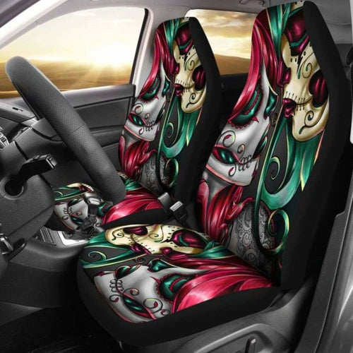 Set Of Sugar Skull Girl Car Seat Covers