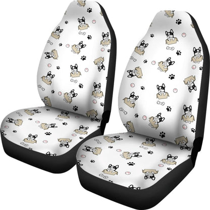 Cute French Bulldog Dog Print On White Car Seat Covers