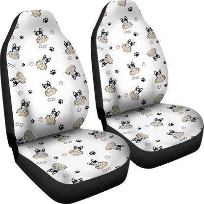 Cute French Bulldog Dog Print On White Car Seat Covers