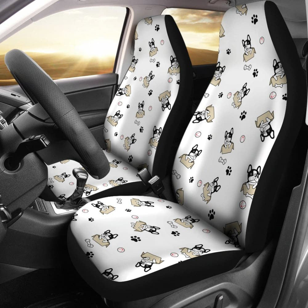 Cute French Bulldog Dog Print On White Car Seat Covers