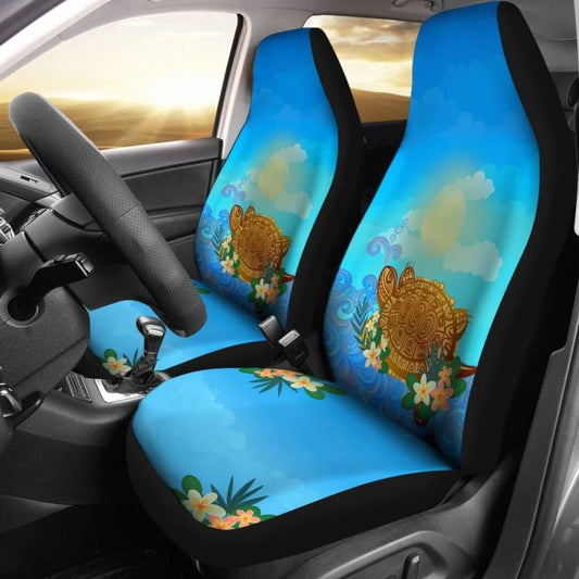 Turtle And Plumeria Hawaiian Car Seat Covers Set Of